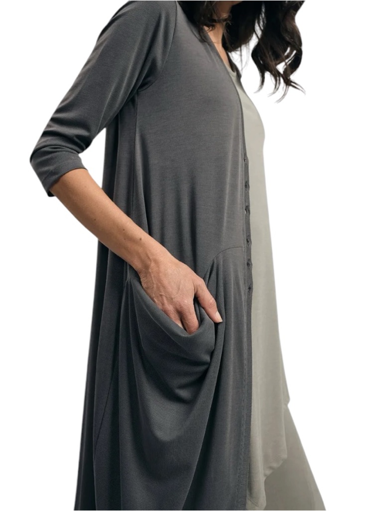 Alembika Essential Draped Cocoon Tunic Jacket Fog Gray Stripe Size 1 Us 6-8 Nwt — image 3 of 8